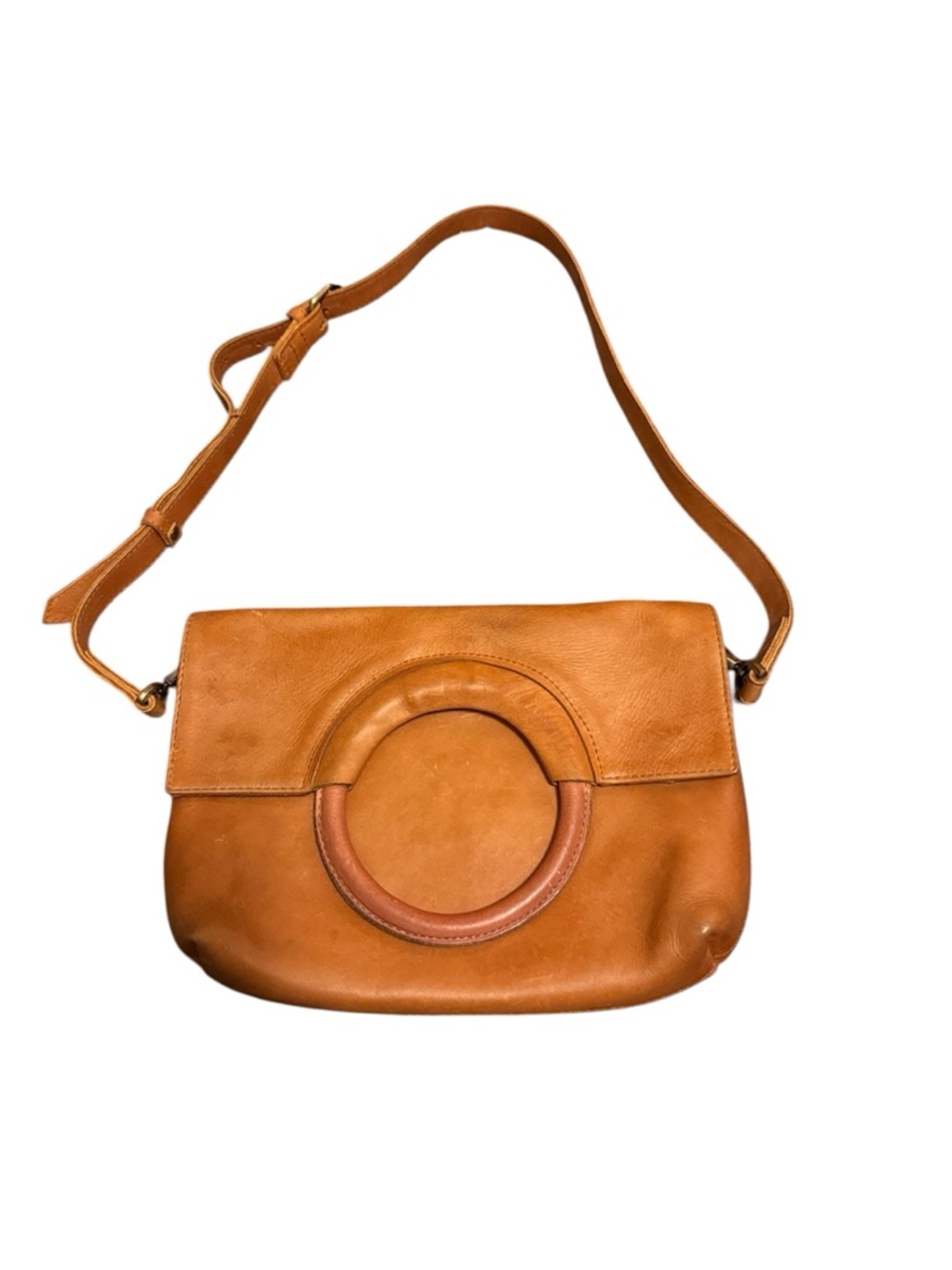 Able Vintage Tan Leather Fold-over Shoulder Messenger Bag - Picture 1 of 8